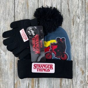 Stranger Things Beanie Hat With Pom Pom & Glove Set